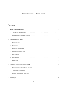 Differentiation: A Short Book - Math Study Guide