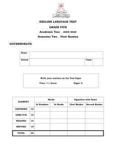Grade 5 English Language Test 2024/2025