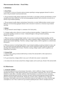 Macroeconomics Revision - Fiscal Policy