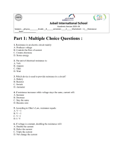 Grade 8 Physics Resistance Worksheet