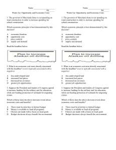 Opportunity and Economic Costs Warm Up Worksheet
