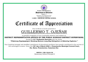 Certificate of Appreciation - Parubcan Central School 2026