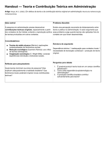 Resumo: Teoria e Contribui&ccedil;&atilde;o Te&oacute;rica em Administra&ccedil;&atilde;o
