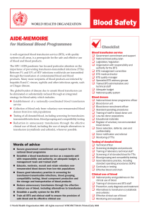 WHO Blood Safety Aide-Memoire for National Blood Programmes