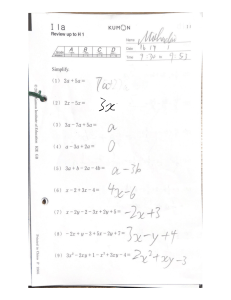 Kumon Ila Math Worksheet: Simplifying Algebraic Expressions
