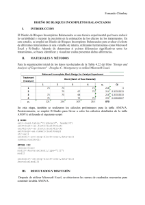 Dise&ntilde;o de Bloques Incompletos Balanceados: An&aacute;lisis Experimental