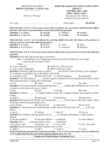 9th Grade English Test May 2024-2025
