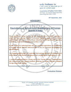 AIU Advisory: Foreign Board Qualification Equivalence in India