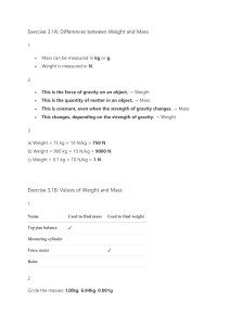 Differences Between Weight and Mass: Science Workbook Exercises
