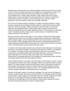 The Importance of Education: Empowerment, Society, and Challenges