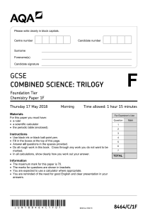 GCSE Combined Science Chemistry Paper 1F 2018 Exam Questions