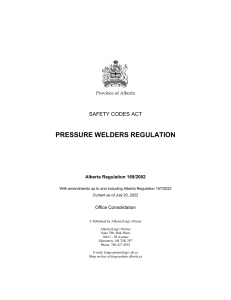 Alberta Pressure Welders Regulation (AR 169/2002)