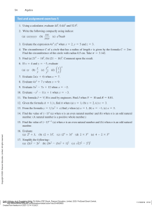 Algebra Test Exercises: Indices & Formulas