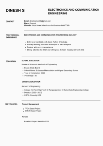 Dinesh S Resume - Electronics & Communication Engineering Student
