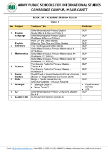 Class 4 Booklist 2025-26 Army Public Schools