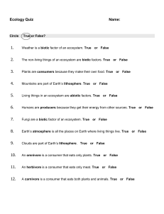 Ecology Quiz: Biotic/Abiotic Factors & Consumers
