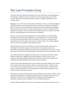 Tort Law Principles Essay: Negligence, Strict Liability, Defenses