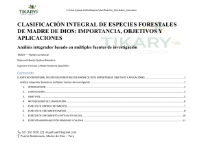 Clasificaci&oacute;n de Especies Forestales de Madre de Dios: Importancia, Objetivos y Aplicaciones