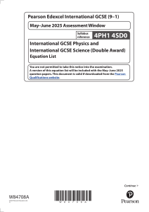 Pearson Edexcel IGCSE Physics & Science Equation List 2025