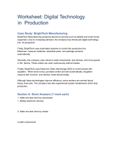 Digital Technology in Production Worksheet