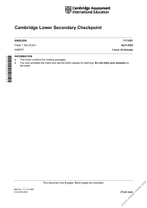 Cambridge Lower Secondary Checkpoint English Paper 1 Non-fiction Insert