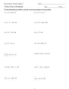 Vertex Form of Parabolas Worksheet