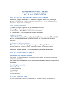Research Methodology & IPR Study Material: Patents, Copyrights, IPR