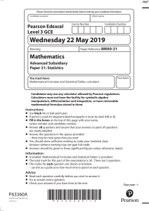 Edexcel GCE Statistics Exam Paper 2019
