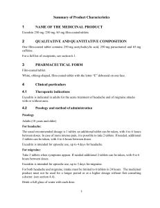 Excedrin 250/250/65mg Tablets - Summary of Product Characteristics