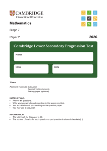 Cambridge Stage 7 Math Paper 2 2026 Test