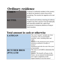 Tax Law Concepts: Ordinary Residence, Gross Income, Receipts