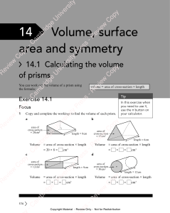 Calculating Volume of Prisms - Exercise 14.1