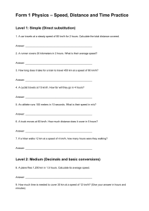 Form 1 Physics Speed Distance Time Practice