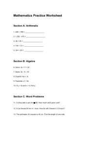 Mathematics Practice Worksheet: Arithmetic, Algebra, Word Problems