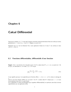 Chapitre 6 : Calcul Diff&eacute;rentiel - Fonctions Diff&eacute;rentiables et Diff&eacute;rentielle