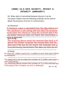 Data Security Worksheet: Error Detection Methods