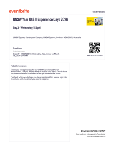 UNSW Year 10 & 11 Experience Day 2026 Ticket