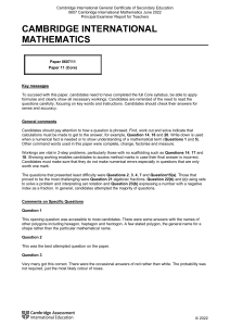 Cambridge IGCSE Maths Core Examiner Report June 2022