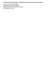 Business Organisation, Stakeholders & External Environment