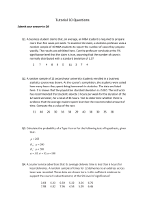 Statistics Tutorial 10 Questions: Hypothesis Testing & Regression