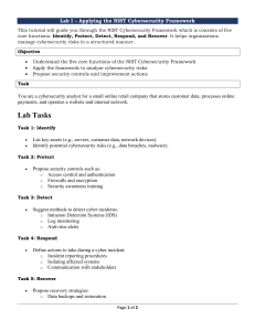 Lab I: Applying the NIST Cybersecurity Framework