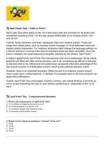 April Fools' Day Reading Comprehension