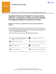 Cognitive Behaviour Therapy for Social Anxiety: Systematic Review & Meta-Analysis