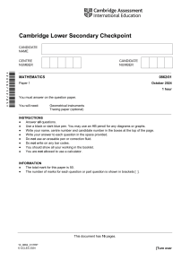 0862 Mathematics October 2024 Past Checkpoint Test Question Paper 1