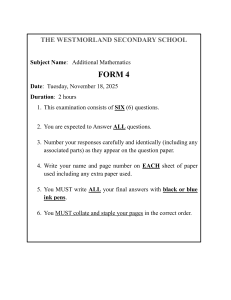 Westmorland Secondary School Form 4 Additional Mathematics Exam