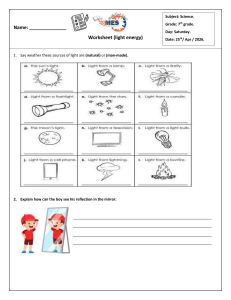 7th Grade Light Energy Worksheet