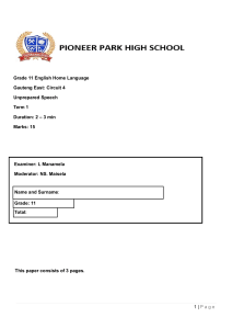 Grade 11 English Unprepared Speech Task