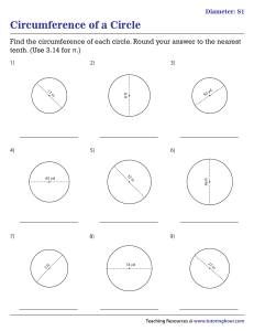 Circumference of a Circle Worksheet