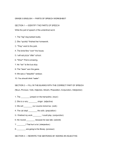 Grade 5 English Parts of Speech Worksheet