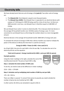 KS3 Science Workbook: Electricity Bills & Energy Calculations